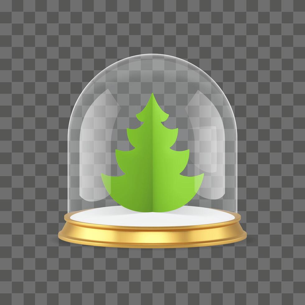 Christmas tree souvenir glass dome toy isolated on transparent background 3d icon realistic vector