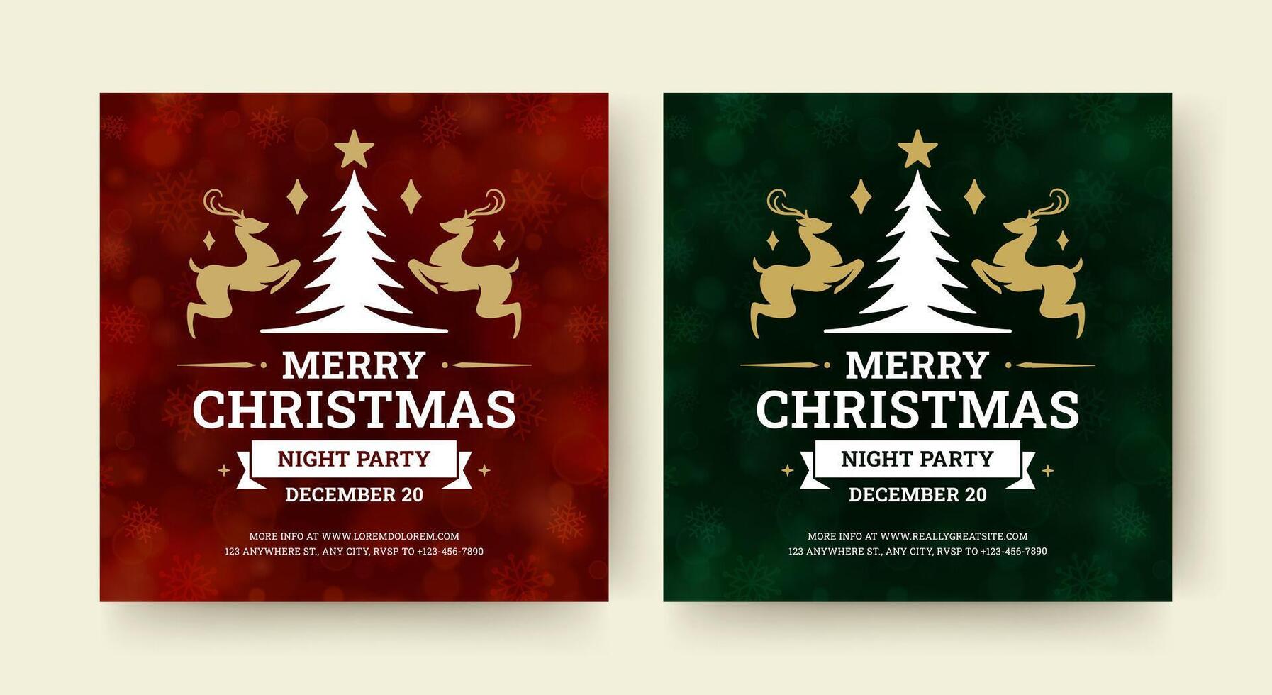 Merry Christmas night party social media post announce design template set vector