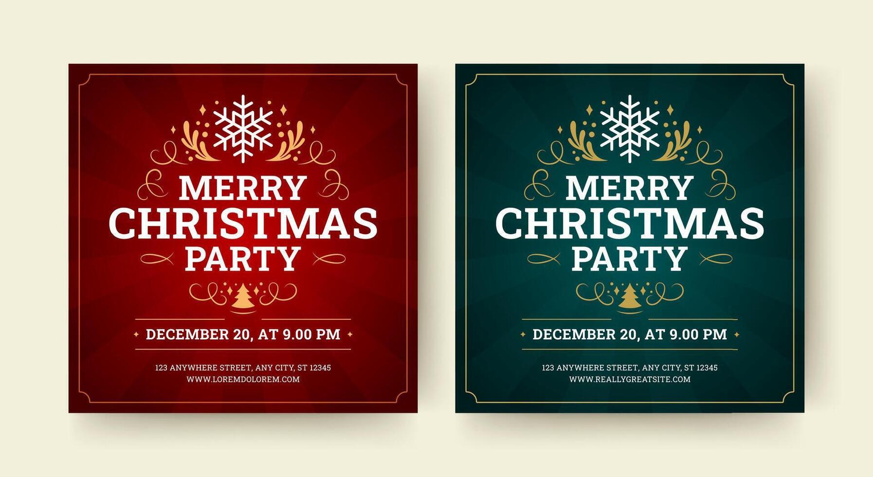 Merry Christmas party event festival retro social media post design template set flat vector