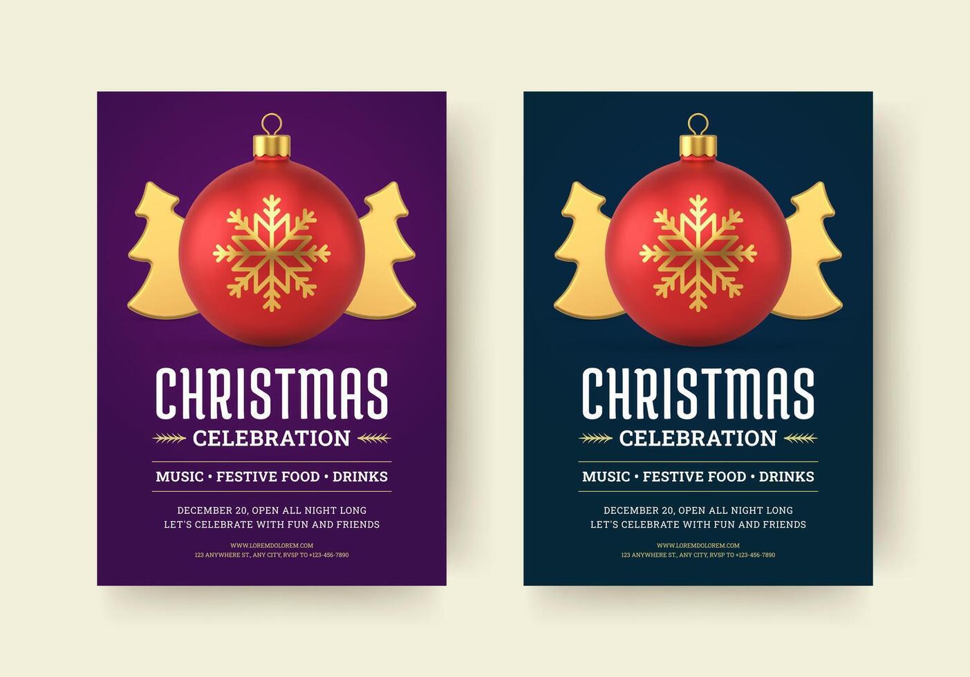 Christmas celebration music party event flyer design template set realistic illustration vector