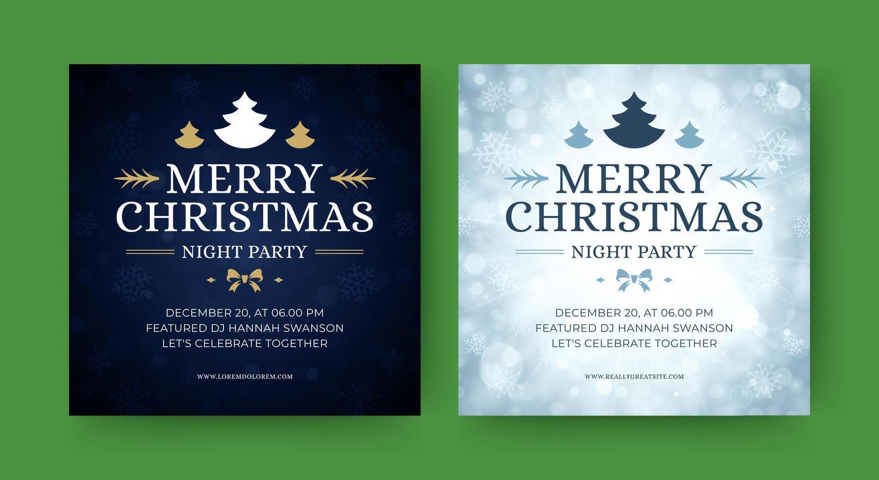 Merry Christmas night party advertising social media post design template set illustration vector