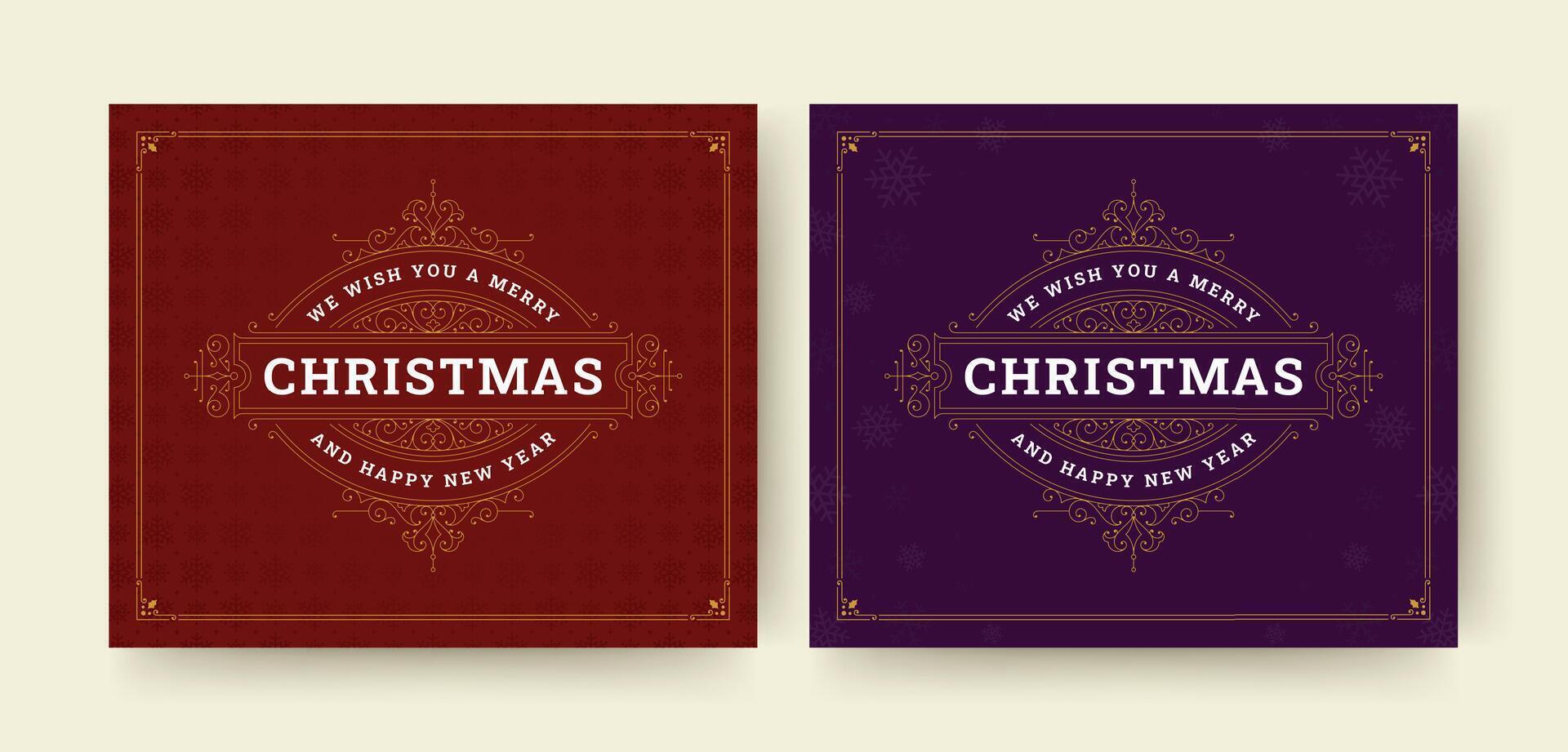 Merry Christmas retro luxury greeting card social media post design template set flat vector