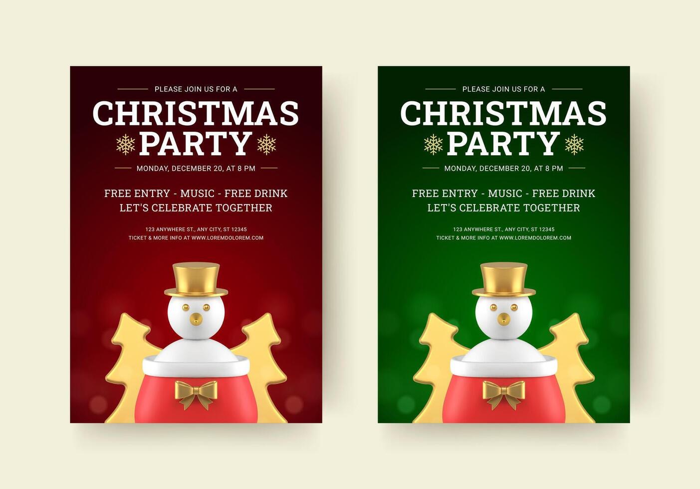 Christmas music party festival event flyer design template set realistic illustration vector