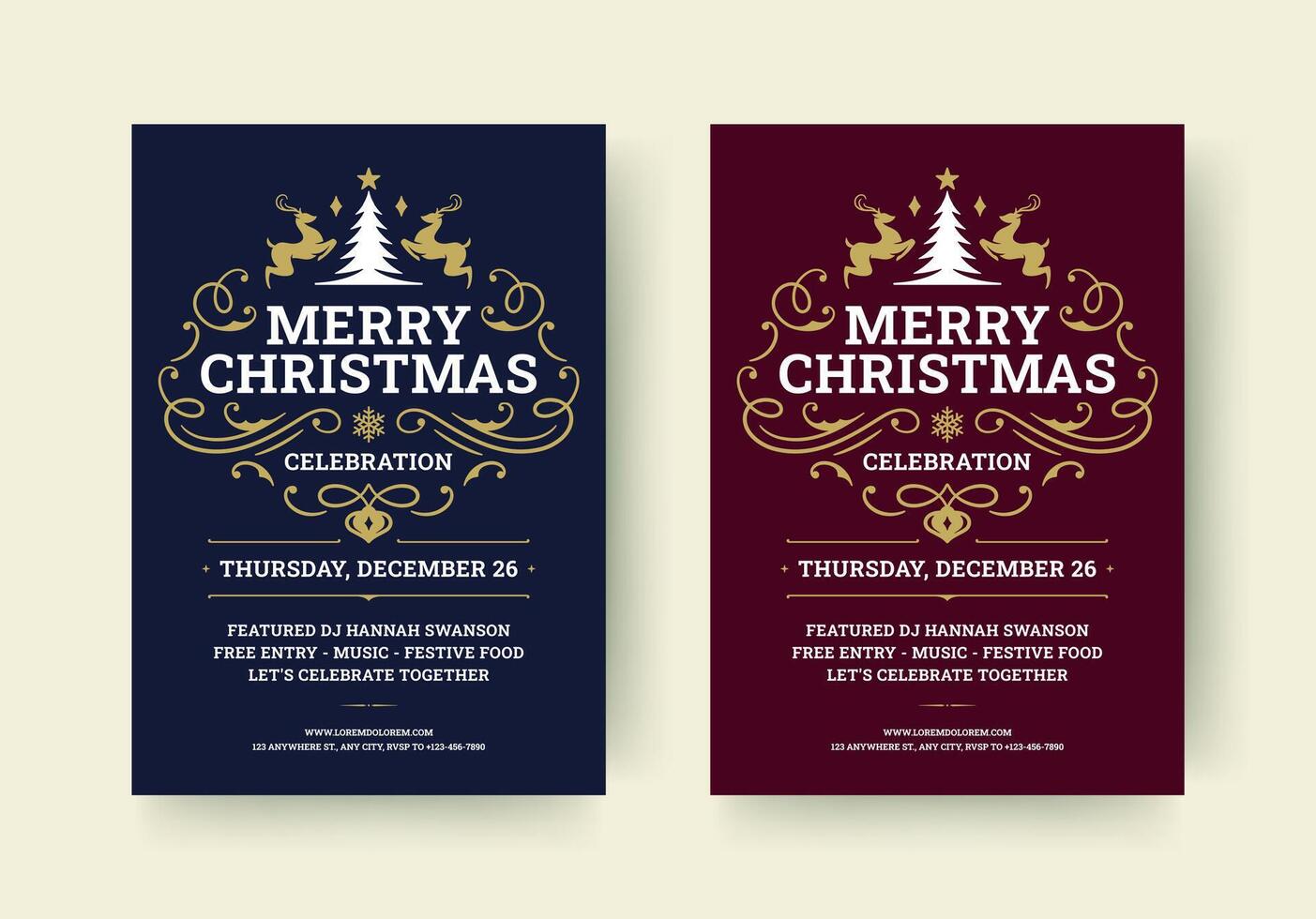 Merry Christmas celebration music party retro luxury flyer design template set flat vector