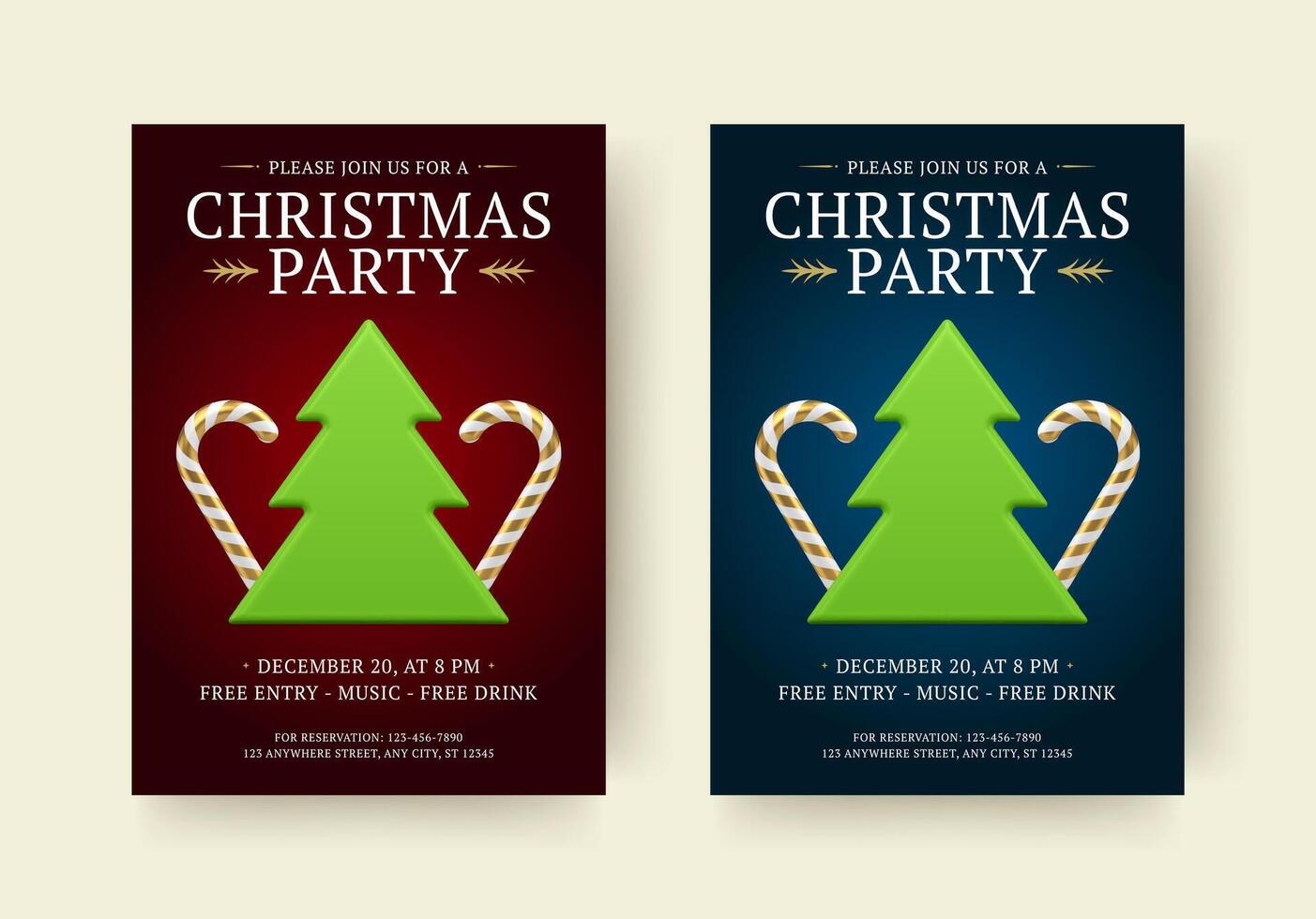 Christmas party modern flyer announce invitation design template set realistic illustration vector
