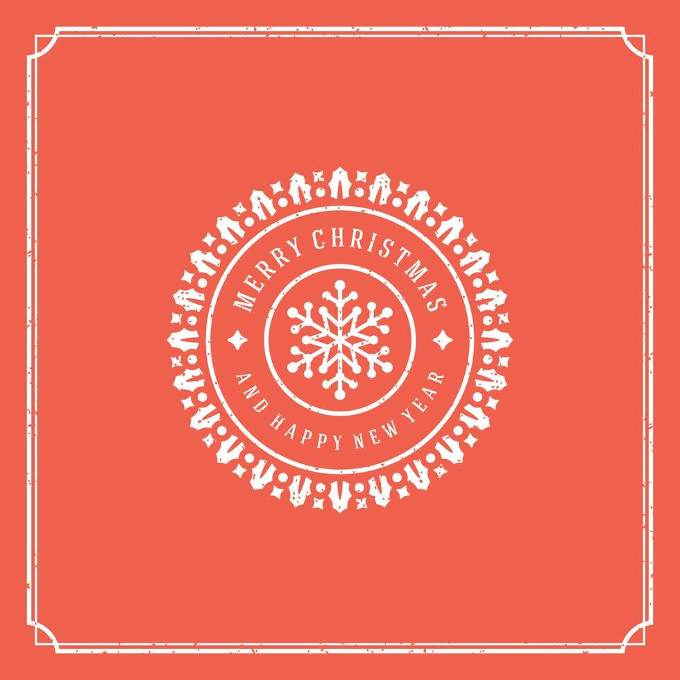 Merry christmas and happy new year text greeting card vintage typographic design, decoration with snowflake symbol vector