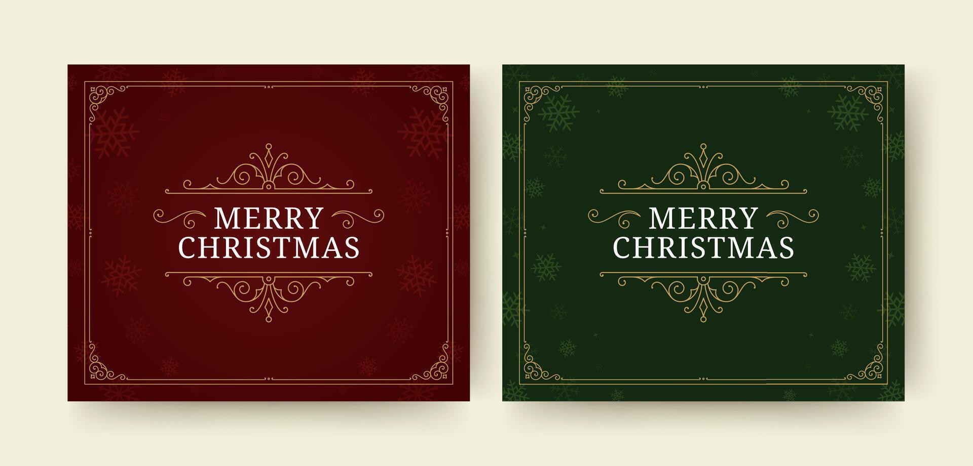 Merry Christmas luxury retro Victorian frame social media post design template set vector