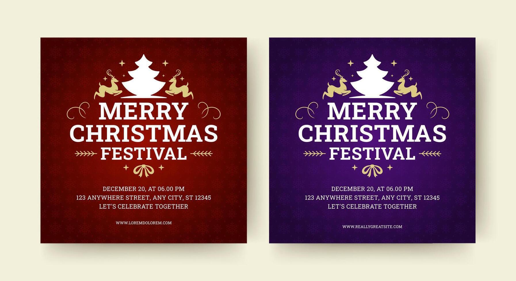 Merry Christmas festival party announcement social media post design template set flat vector