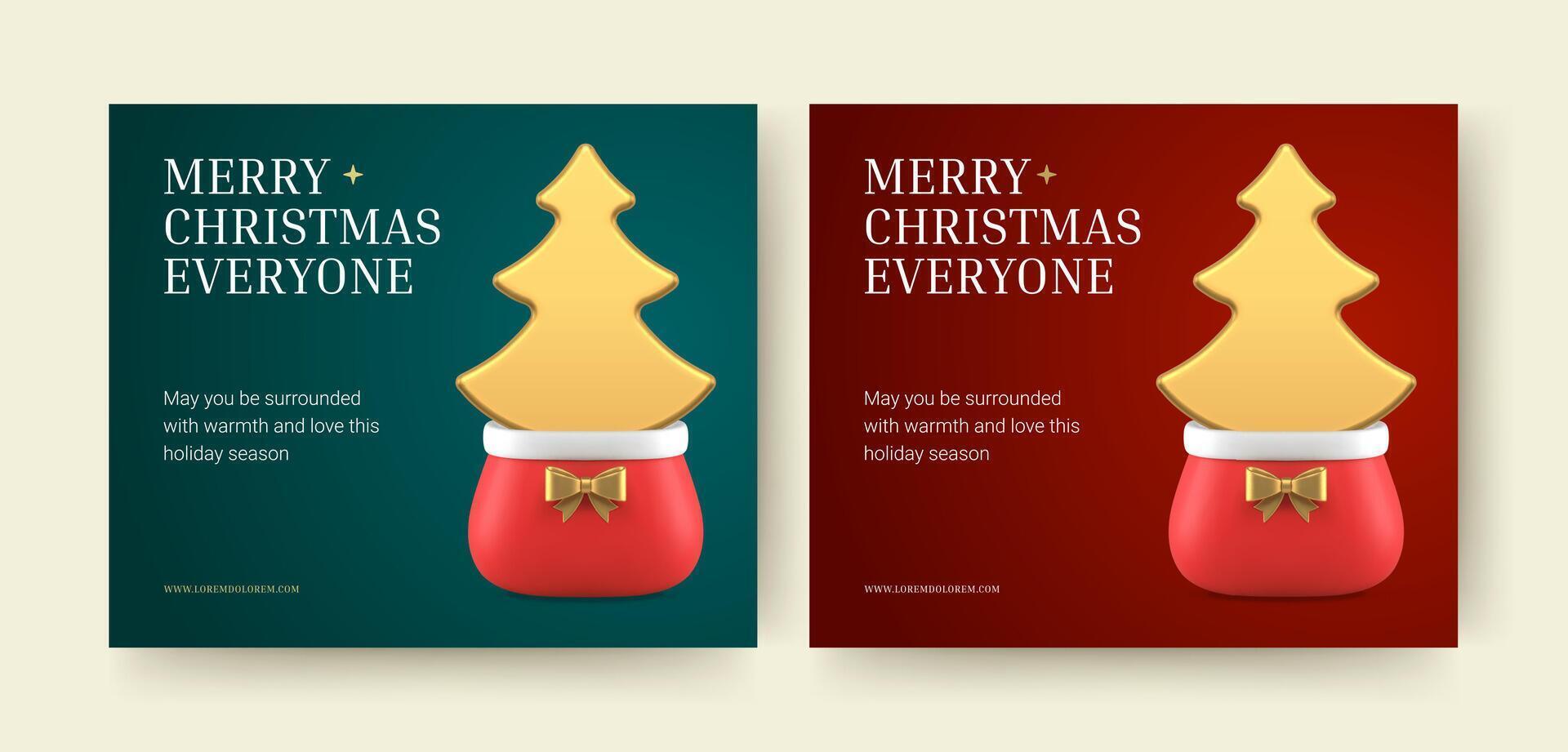 Merry Christmas congratulations social media post design template spruce bauble set realistic vector