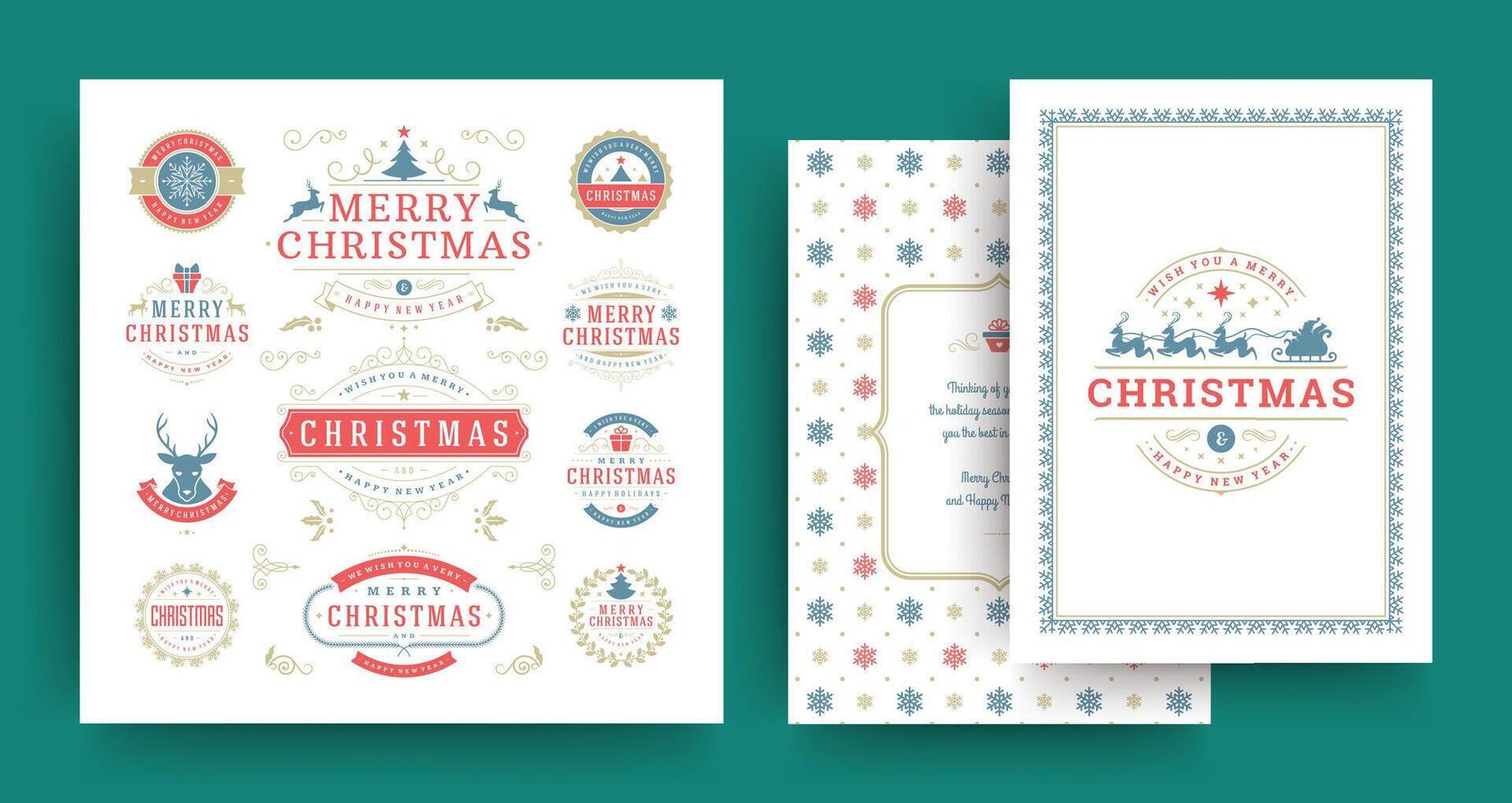 Christmas labels and badges design elements set with greeting card template. vector