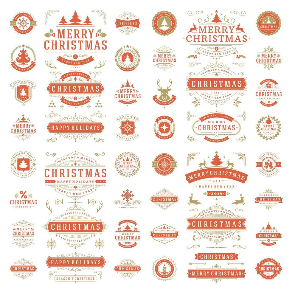 Christmas labels and badges for greeting cards and posters design elements set. vector