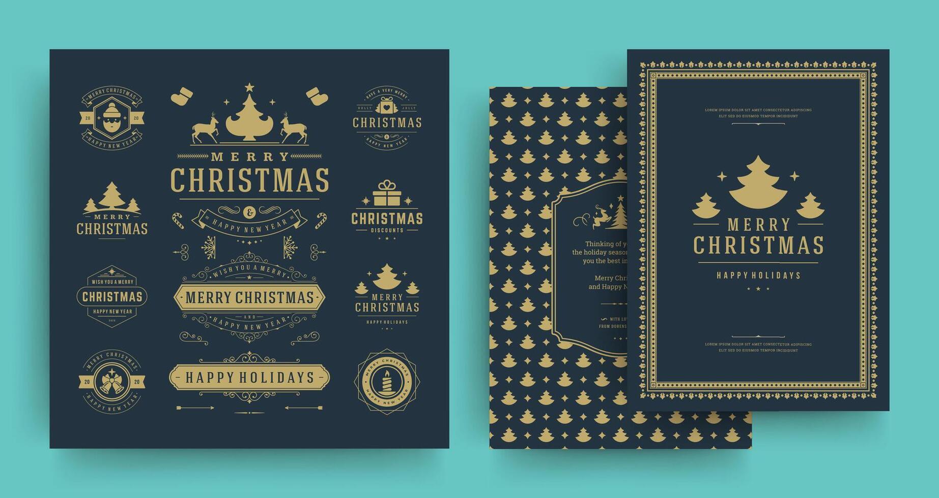 Christmas labels and badges design elements set with greeting card template. vector