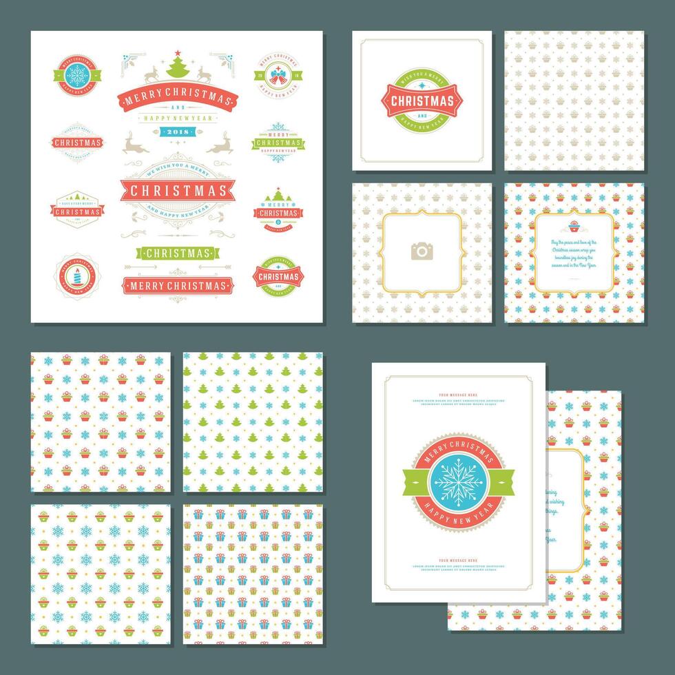 Christmas labels and badges design elements set and greeting cards templates. vector