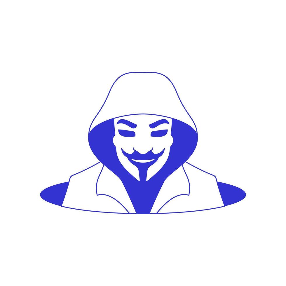 Y2k Halloween angry man character in hood at hole psychedelic line icon flat illustration vector