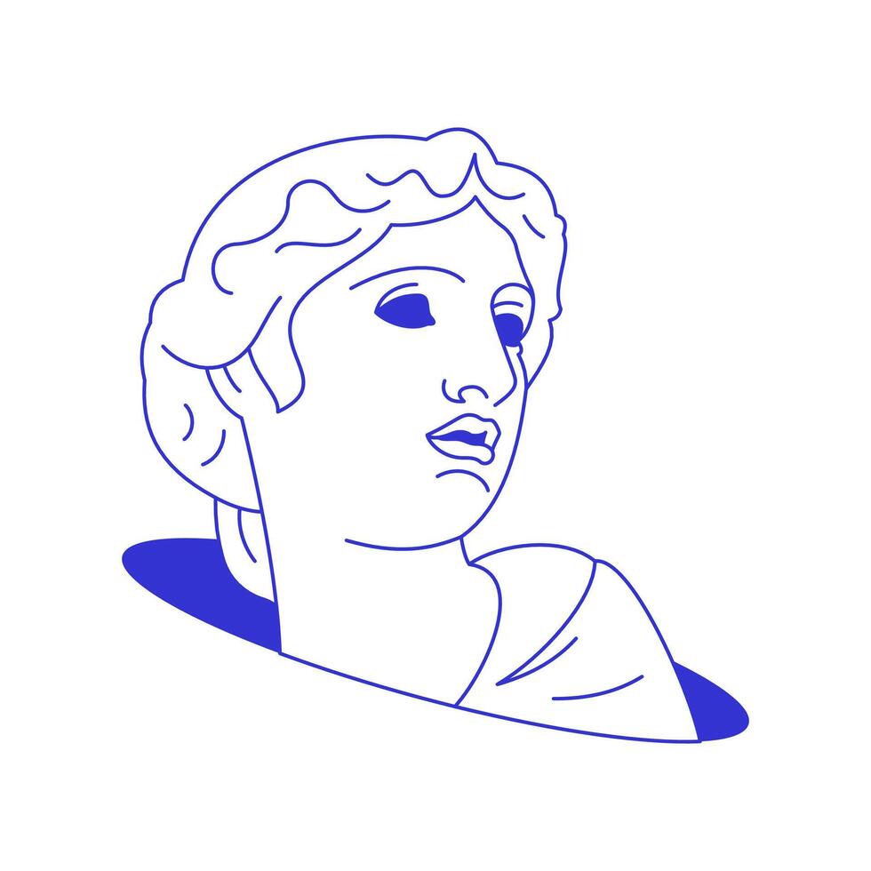 Y2k antique god sculpture bust in hole contemporary pop art line icon flat illustration vector