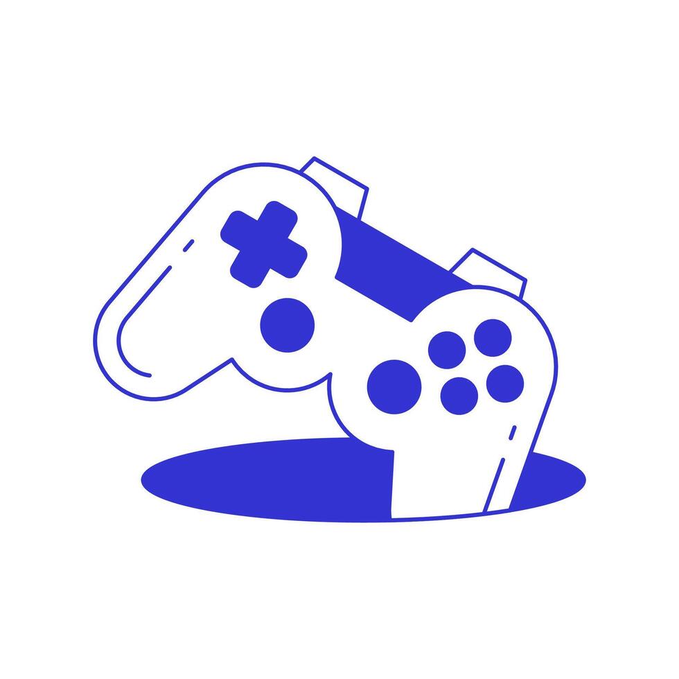 Y2k game joystick gamepad in hole contemporary pop art line icon flat illustration vector