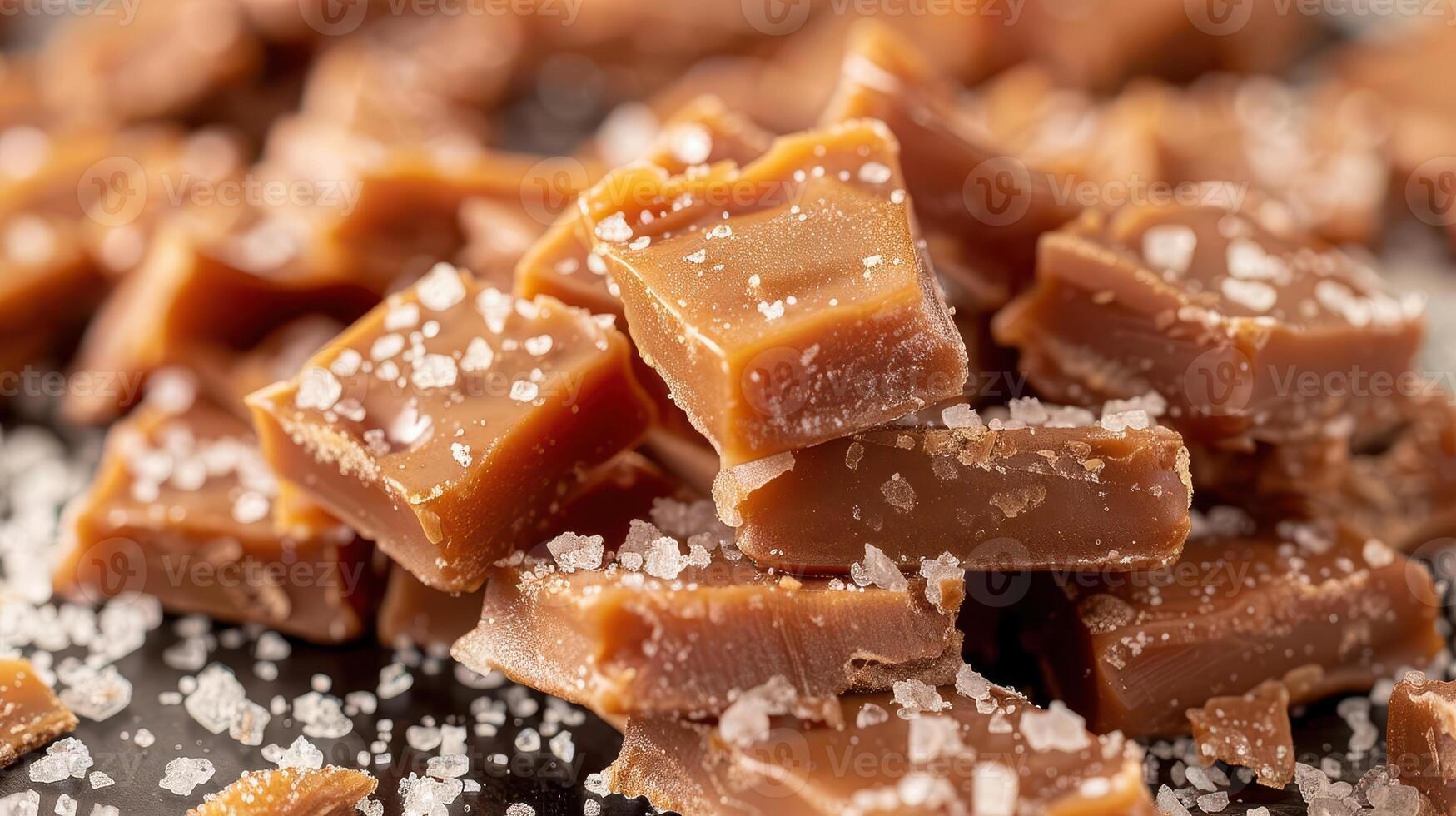 Delicious caramel cubes sprinkled with sea salt, perfect for desserts or snacks, showcasing a rich, buttery flavor. photo