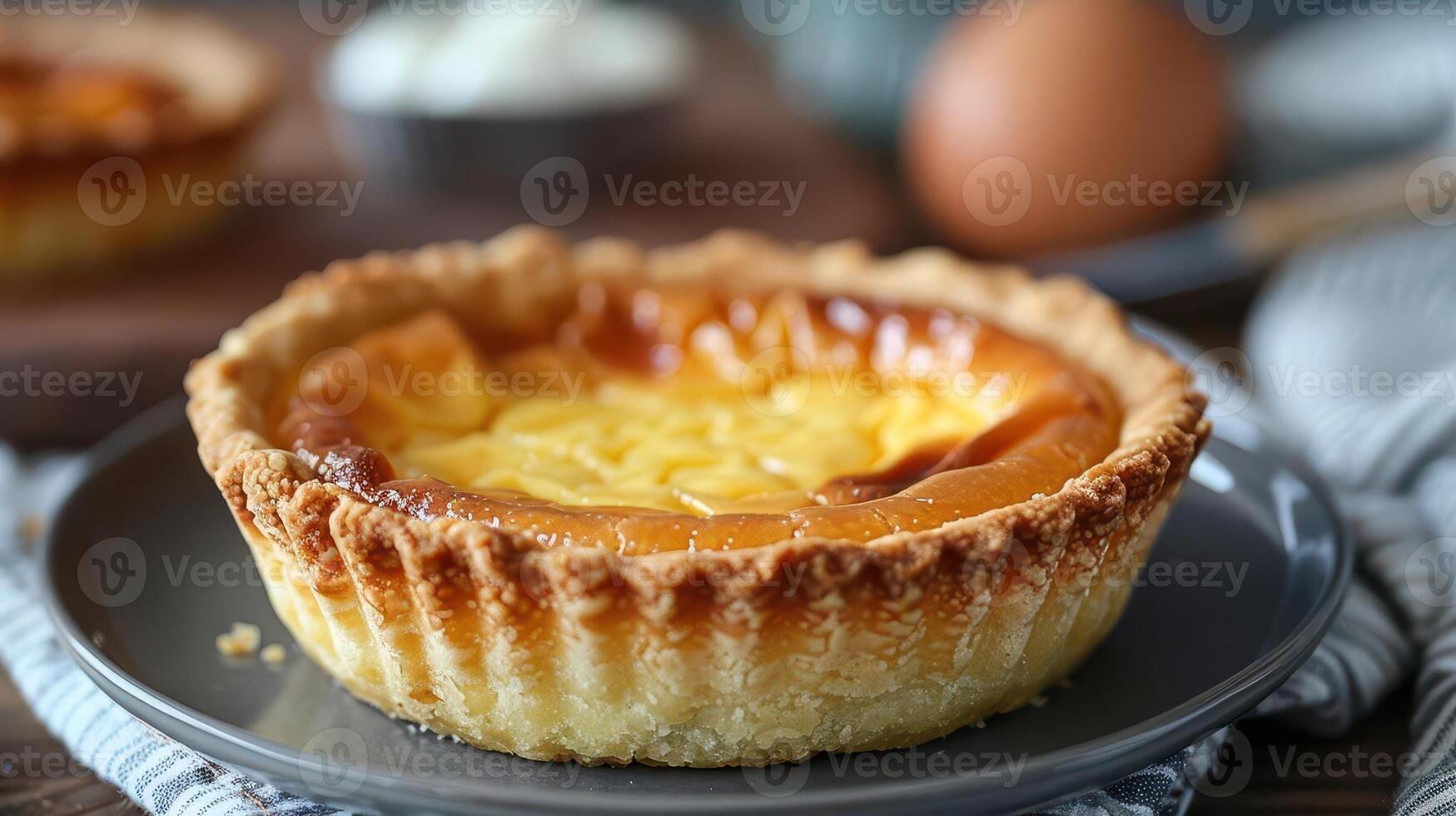 Delicious homemade pie on a plate, featuring a golden crust and creamy filling, perfect for dessert lovers and food photography. photo