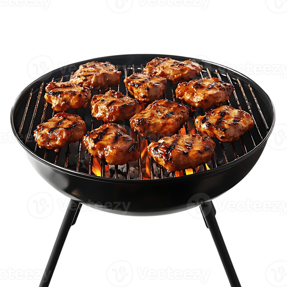 Delicious Grilled Meat on a Black Grill with a Transparent Background png