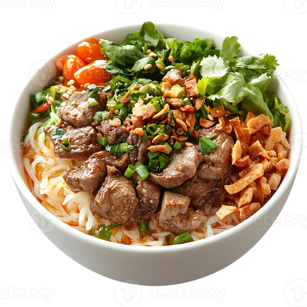 Savory Beef Noodle Soup with Crispy Garlic and Cilantro on a Transparent Background png