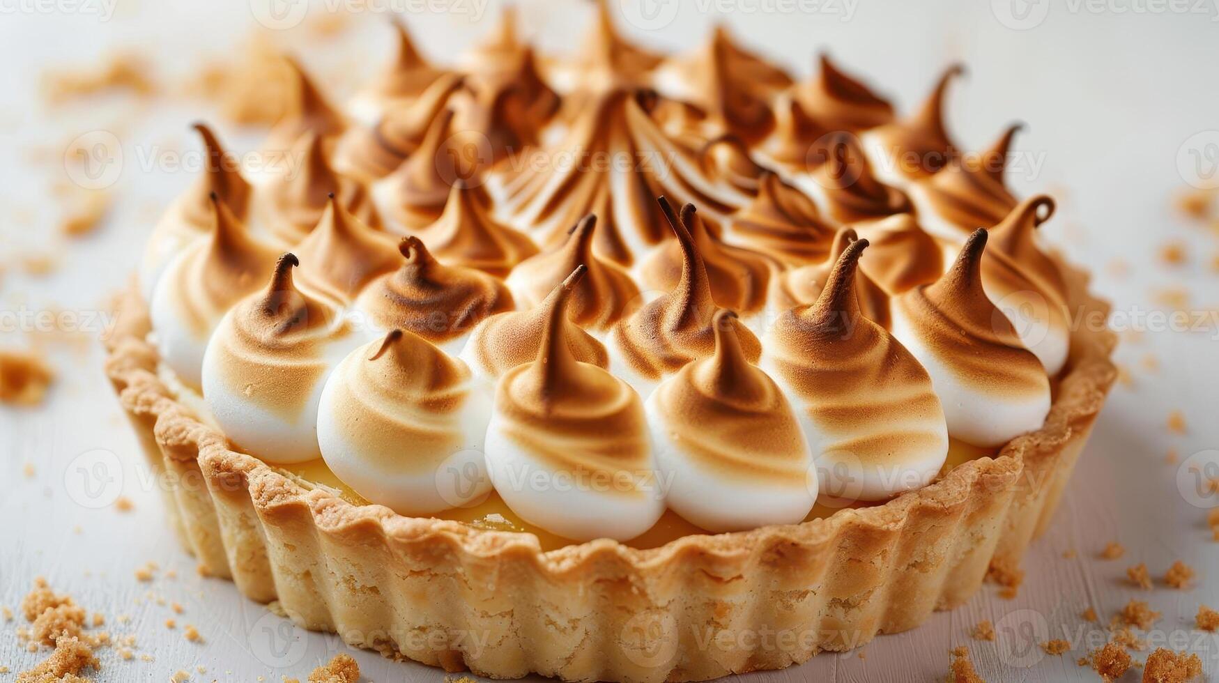 A delectable meringue pie with golden peaks, perfect for dessert lovers seeking sweet indulgence and culinary inspiration. photo