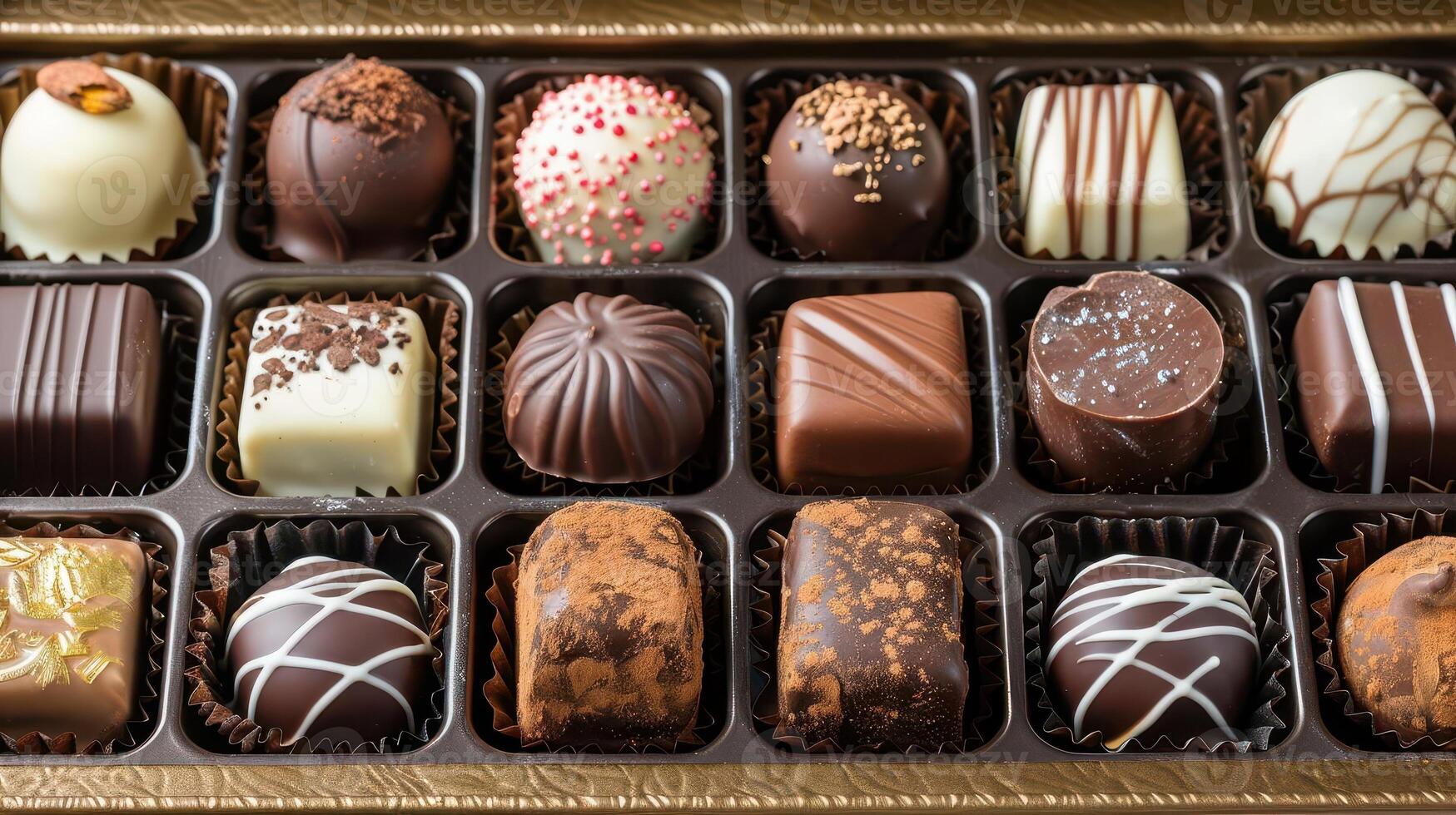 Indulge in a delightful assortment of gourmet chocolates, each piece artfully crafted for a satisfying taste experience. photo