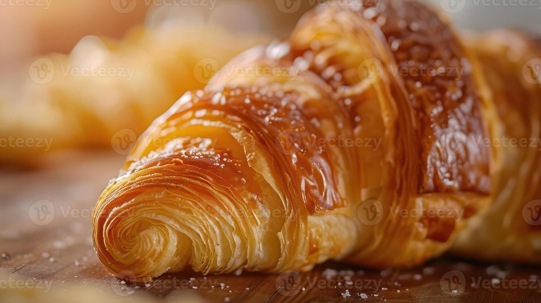 Deliciously golden croissant with flaky layers, perfect for breakfast or as a snack, showcasing the art of pastry making. photo