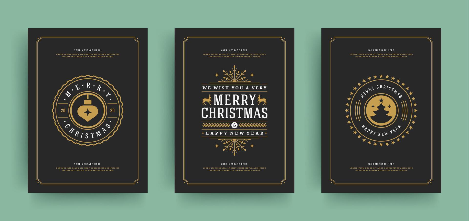 Christmas greeting cards set design template with decoration labels illustration. vector