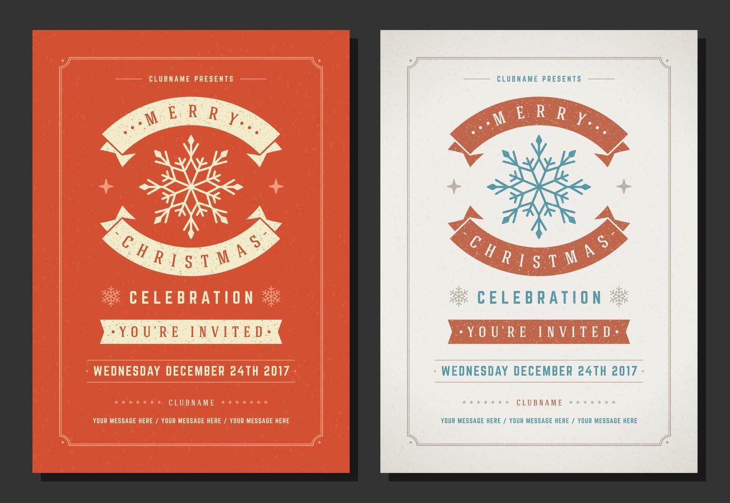 Christmas party invitation retro typography and decoration elements vector