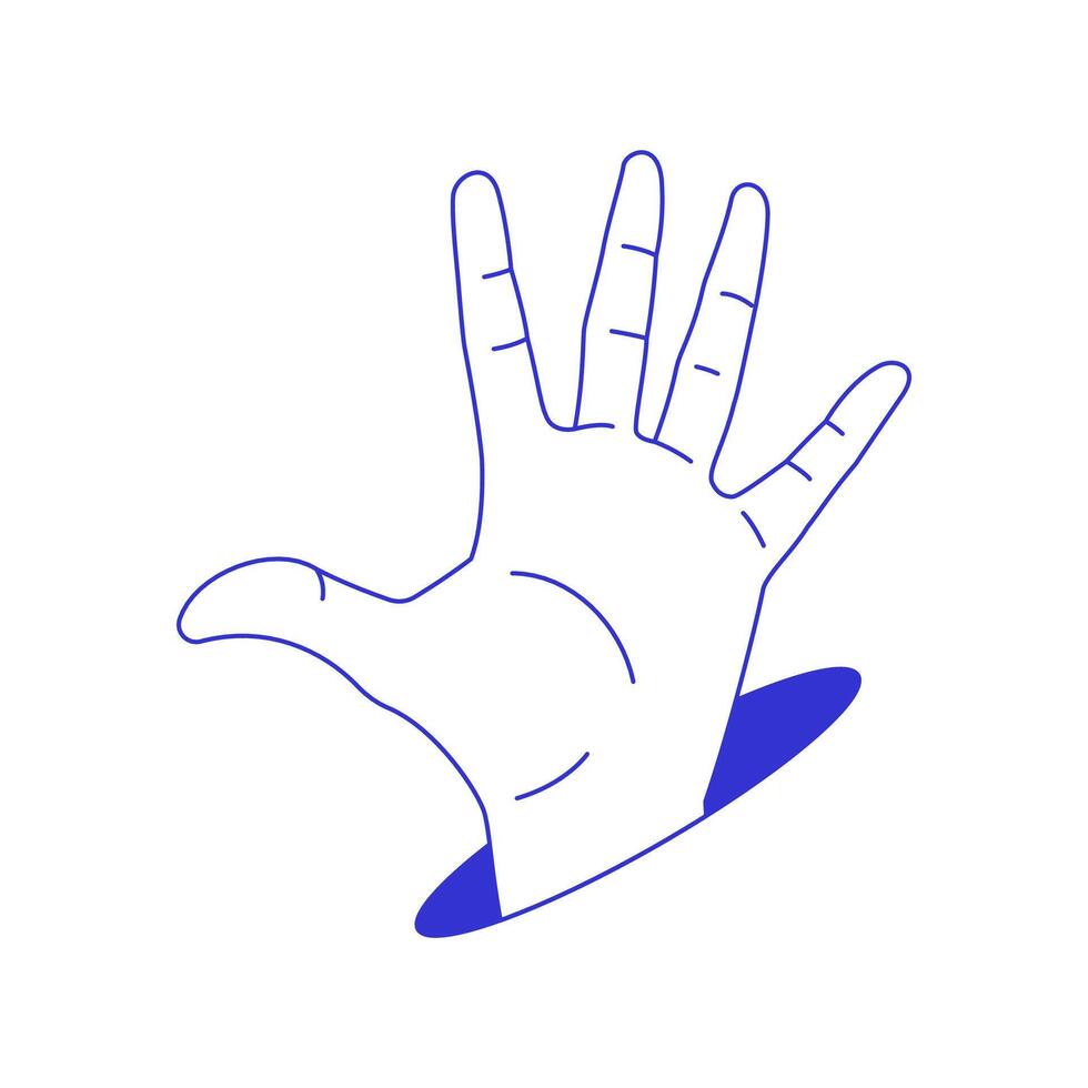 Y2k human hand open palm showing five fingers from hole line icon flat illustration vector