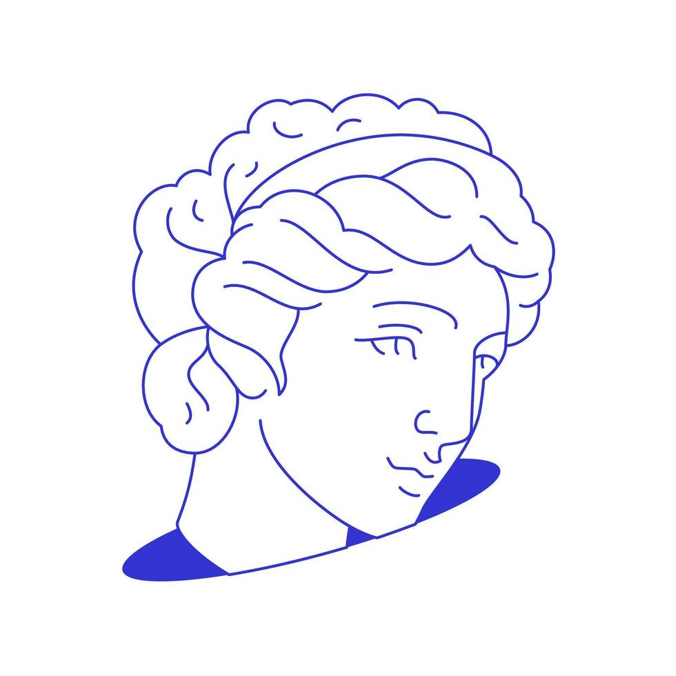 Y2k antique Greek goddess sculpture head in hole comic contemporary pop art line icon flat vector