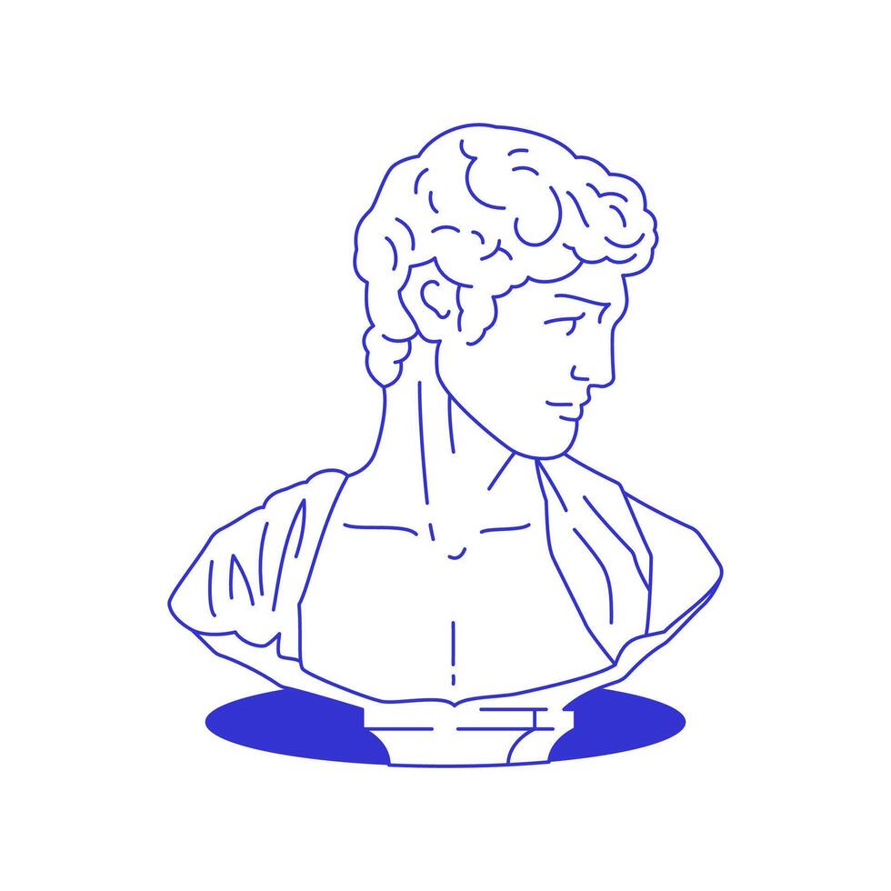 Y2k Greek male sculpture bust in hole surreal comic line icon flat illustration vector