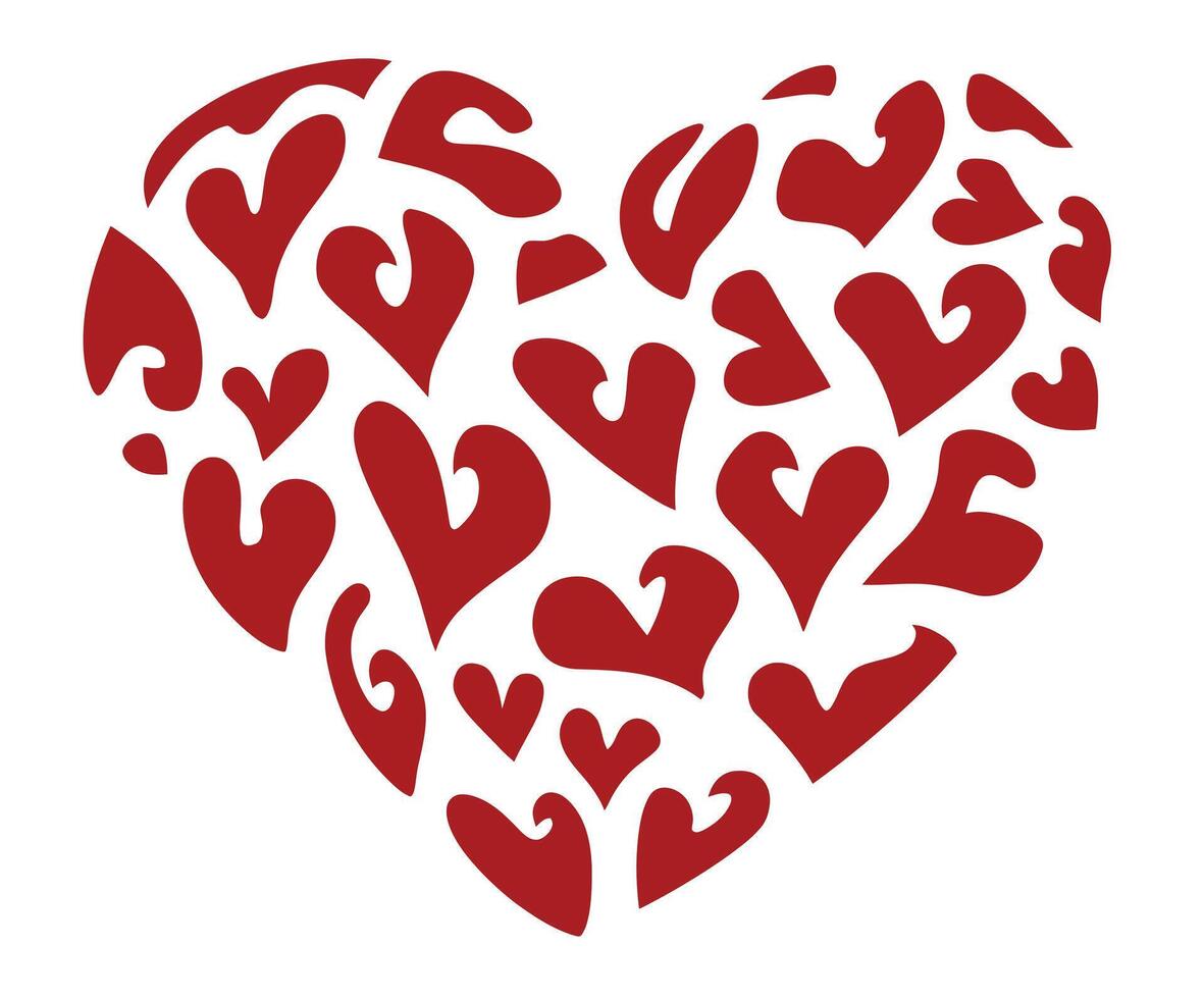 a red heart shaped design with many hearts isolated on transparent background vector