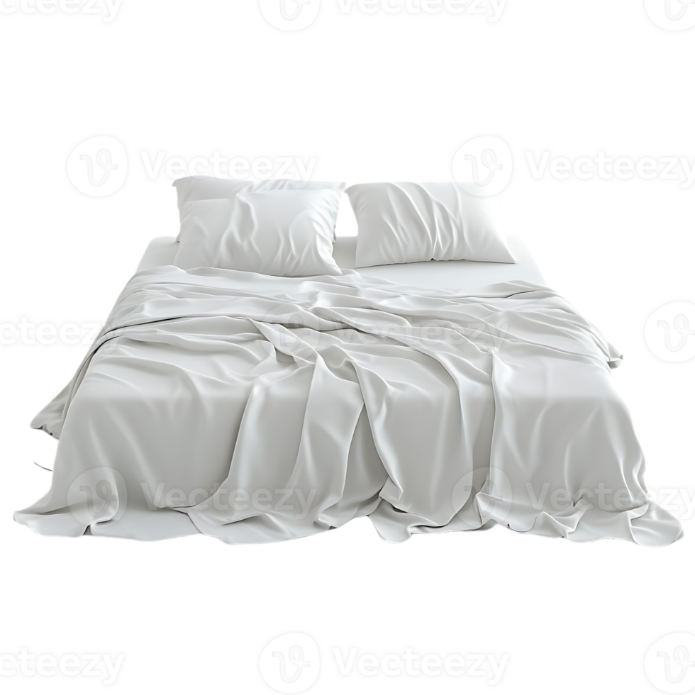 Unmade Bed with White Sheets and Pillows, a Relaxing and Tranquil Scene on a Transparent Background png