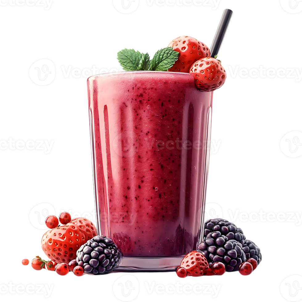 Delicious Strawberry, Blackberry, and Raspberry Smoothie with Mint, Enjoy a Refreshing Blend, Transparent Background png