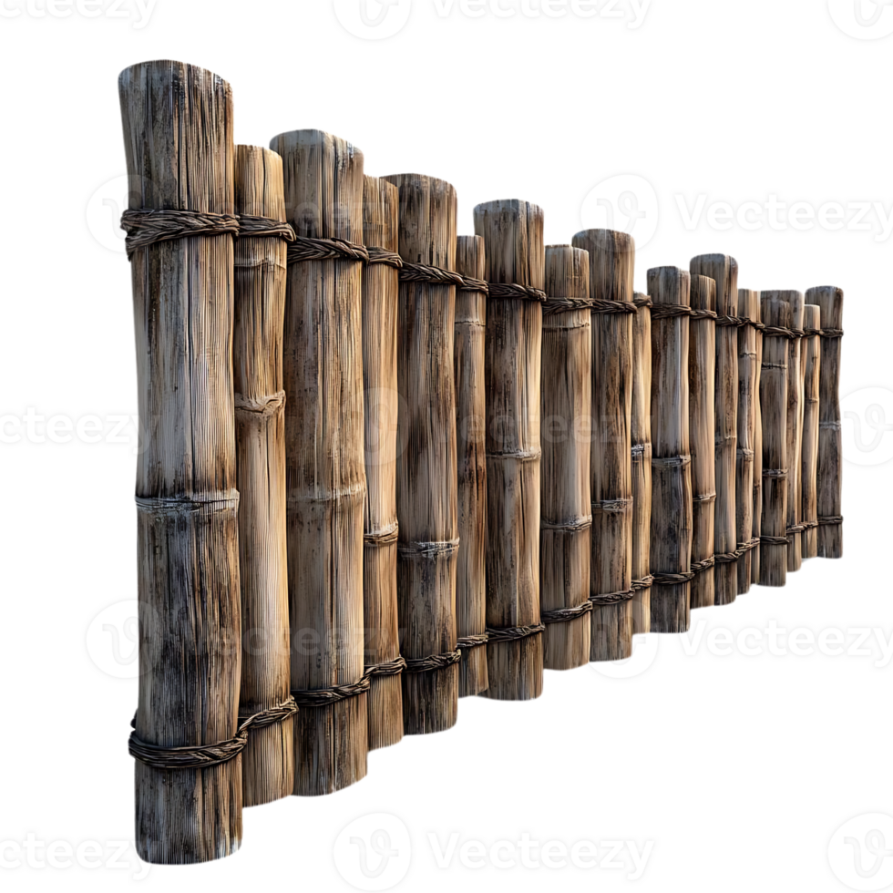 Natural Bamboo Fence with Transparent Background, Rustic and Organic Bamboo Wall for Design Projects png