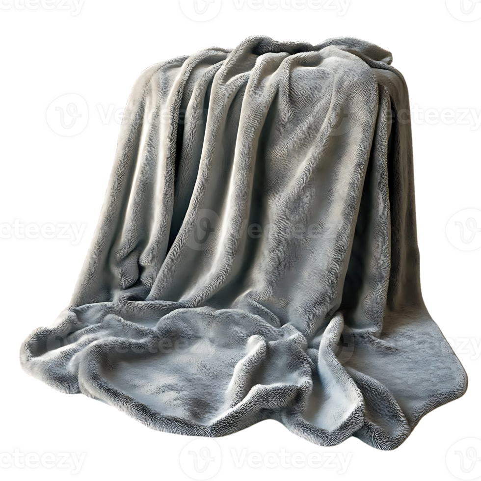 Gray Fleece Blanket Draped on a Surface with a Transparent Background png