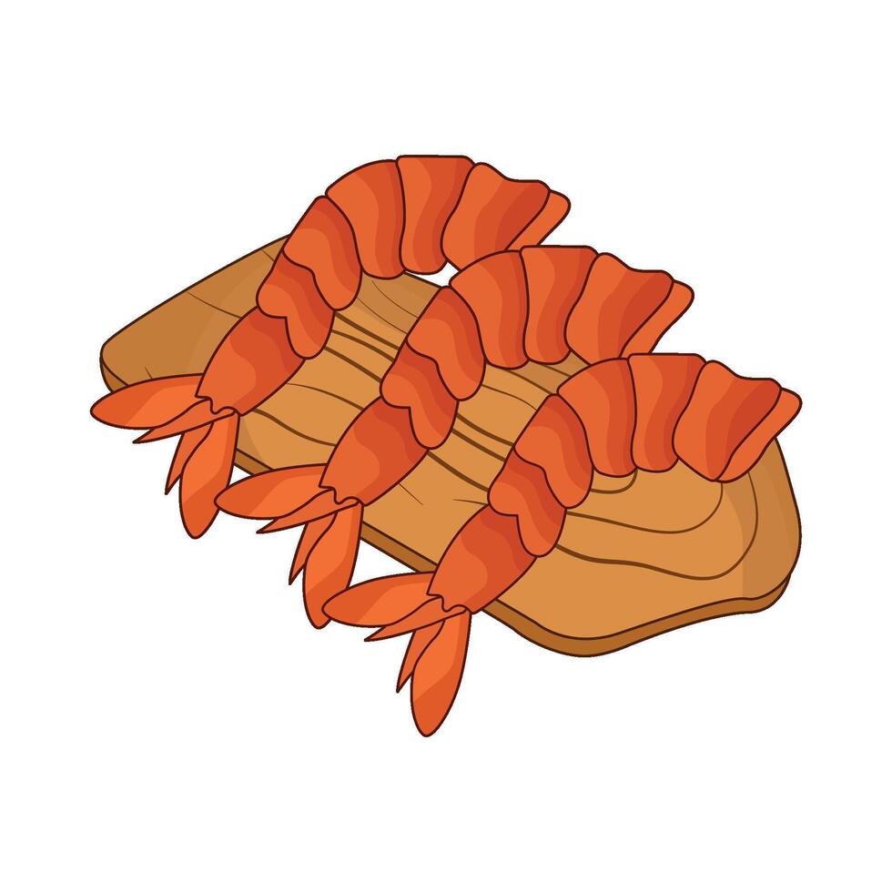 shrimp on a wooden cutting board illustration vector