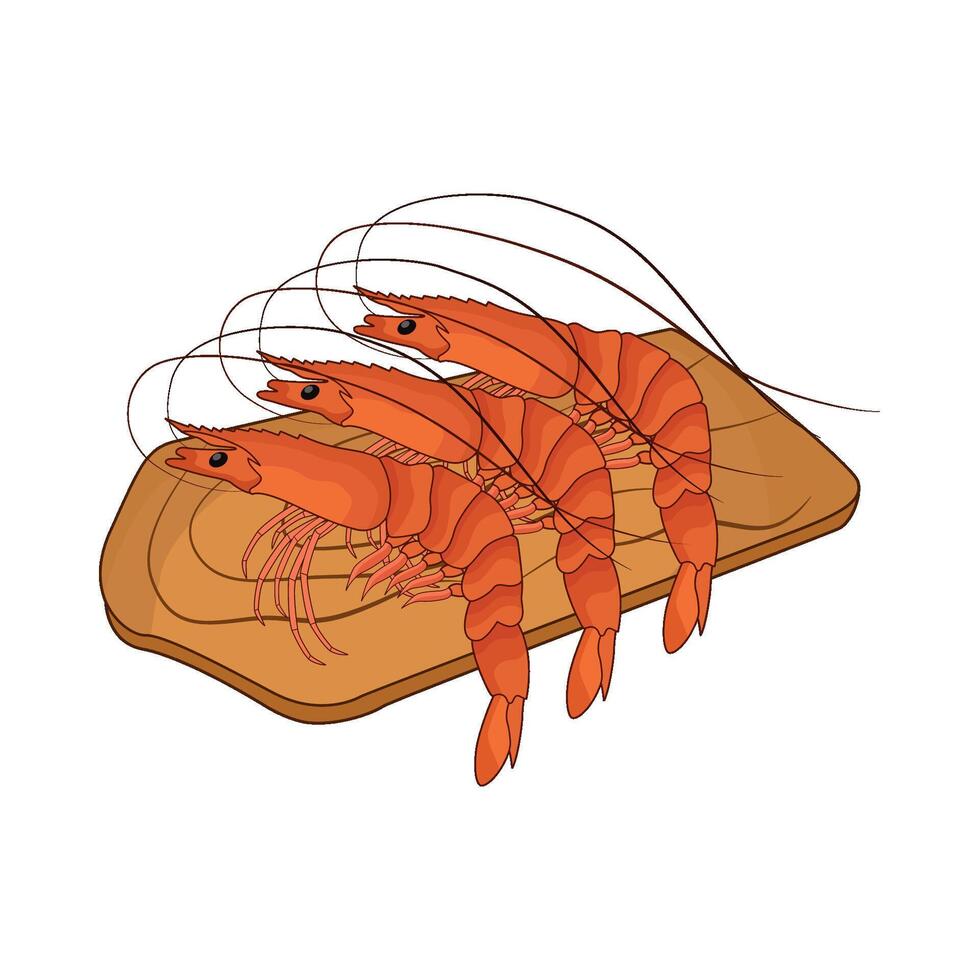 shrimp on cutting board illustration vector