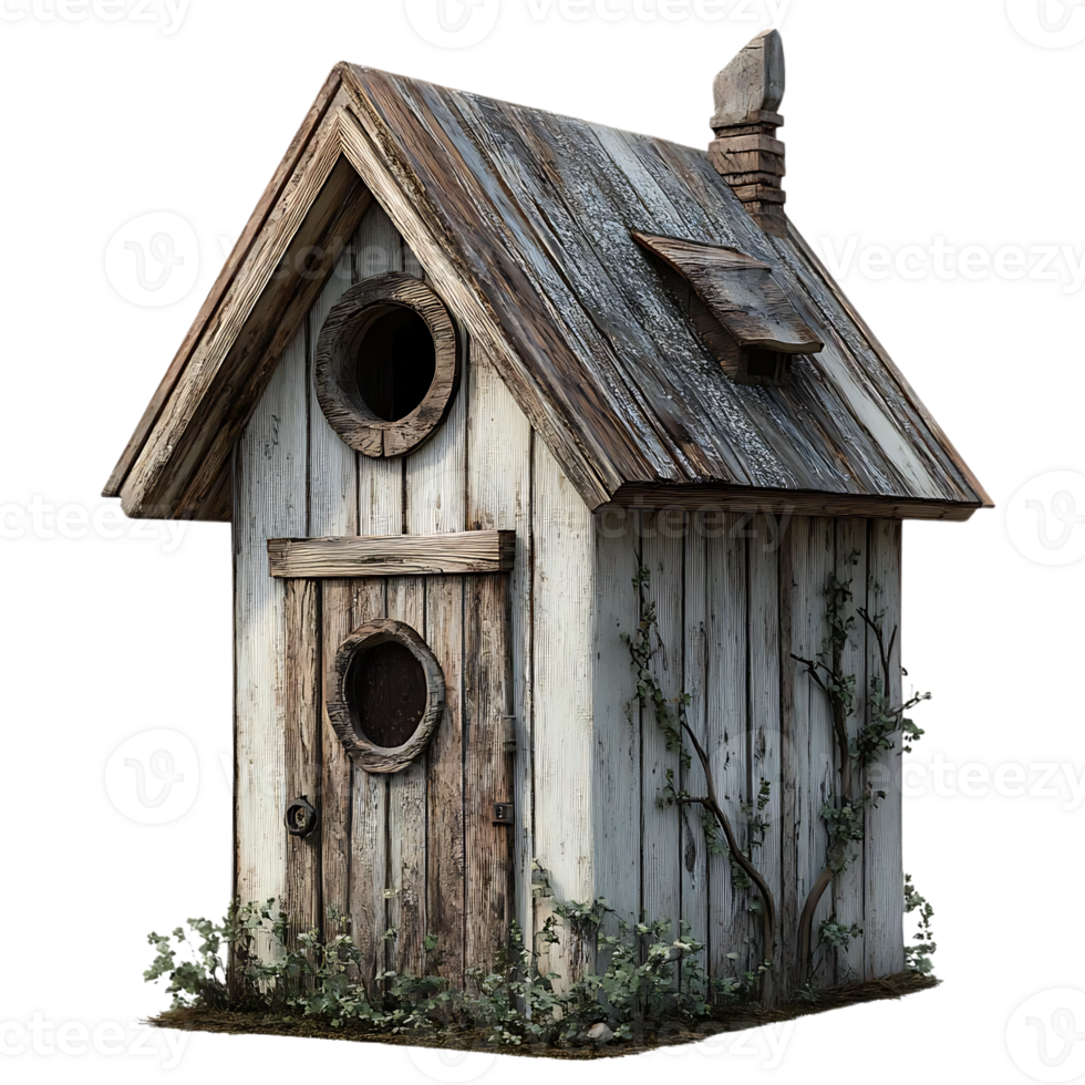 Charming Rustic Wooden House with a Transparent Background and Vines Growing Up the Sides png
