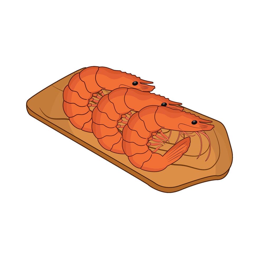 illustration of shrimp on cutting board vector