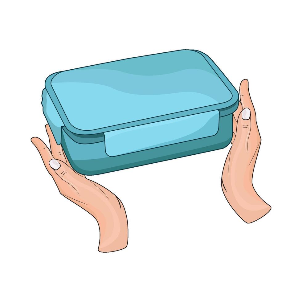 hand holding lunch box illustration vector