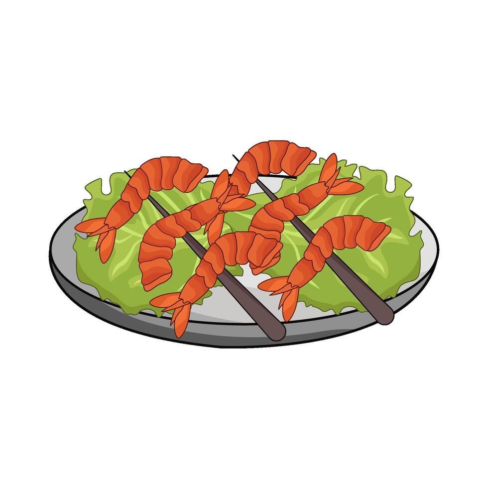 shrimp skewer with vegetable vector