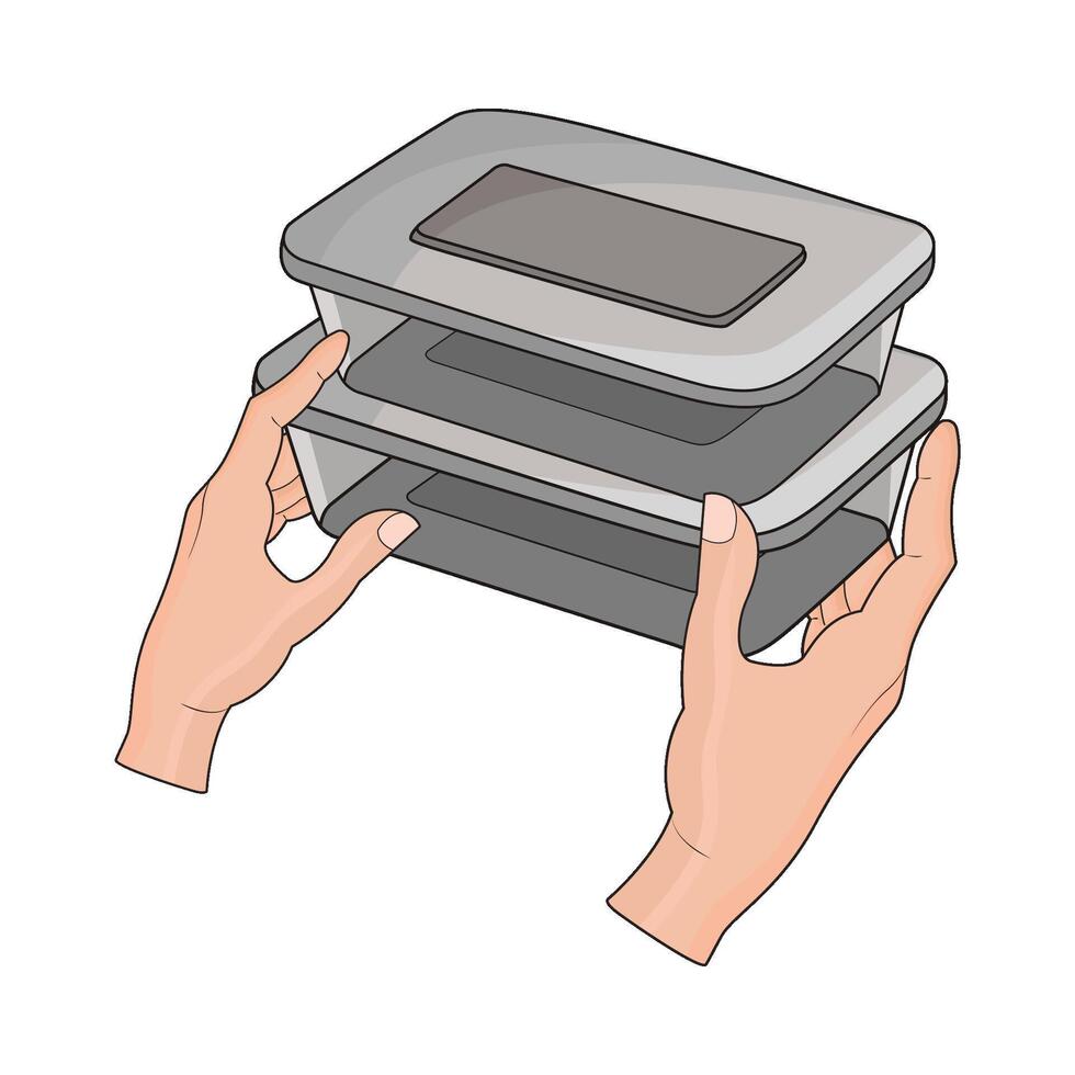 hand holding food container illustration vector
