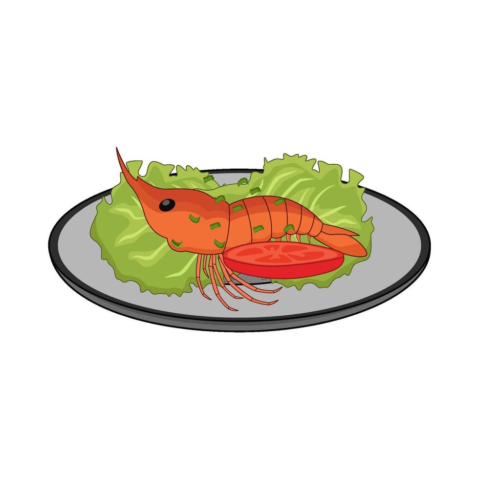 cooked shrimp with vegetable illustration vector