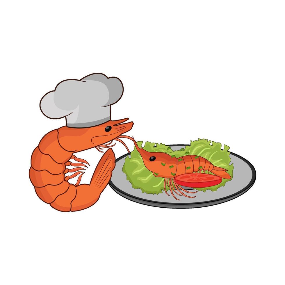 Shrimp on plate vector
