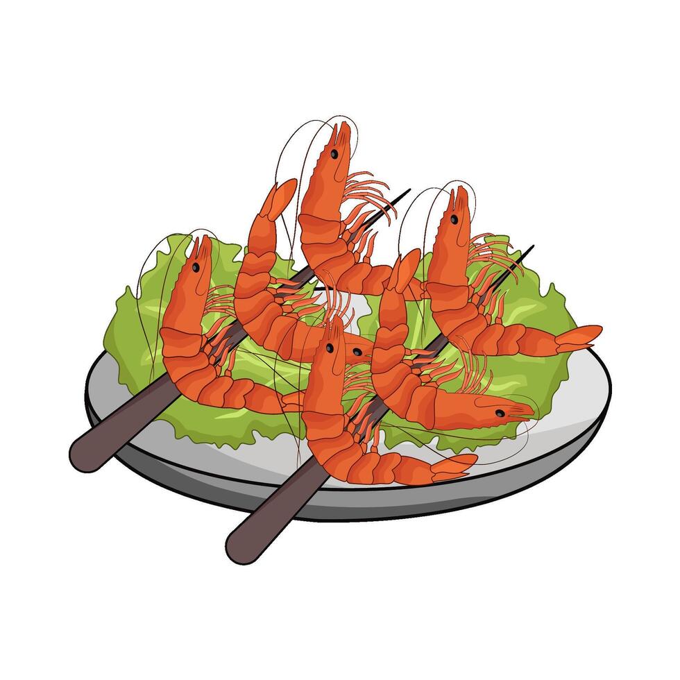 illustration of shrimp skewer on plate vector