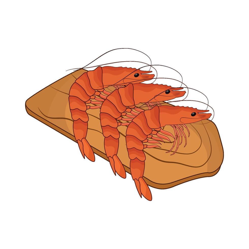 shrimp on cutting board vector