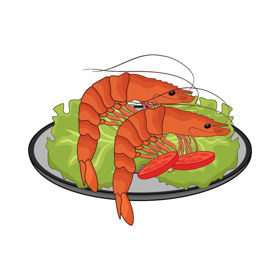illustration of cooked shrimp with vegetable vector