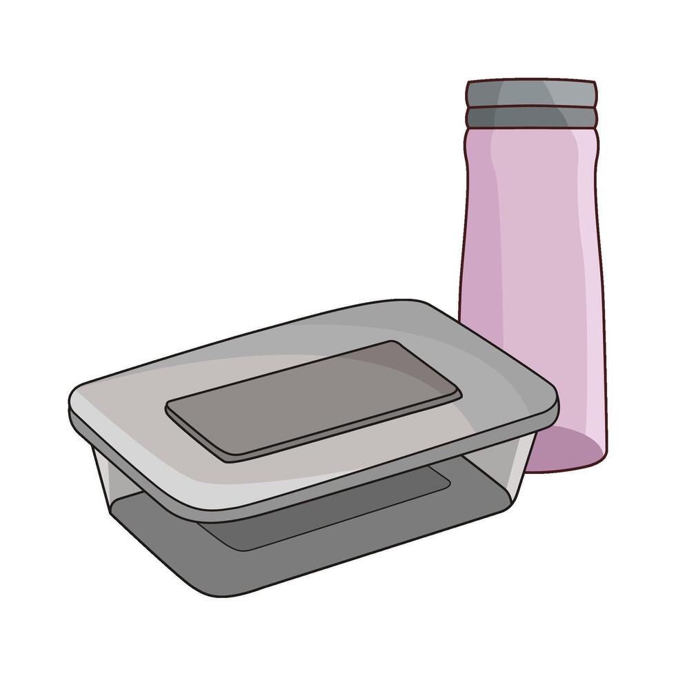lunch box and water bottle illustration vector